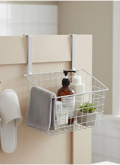 Hanging Door Rear Rack Grid Storage Basket with Hook, Over-Cabinet Organizer for Kitchen, Bathroom &amp; Balcony (L23 x W11 x H27)cm - White