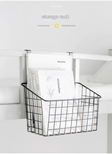 Hanging Door Rear Rack Grid Storage Basket with Hook, Over-Cabinet Organizer for Kitchen, Bathroom &amp; Balcony (L23 x W11 x H27)cm - White