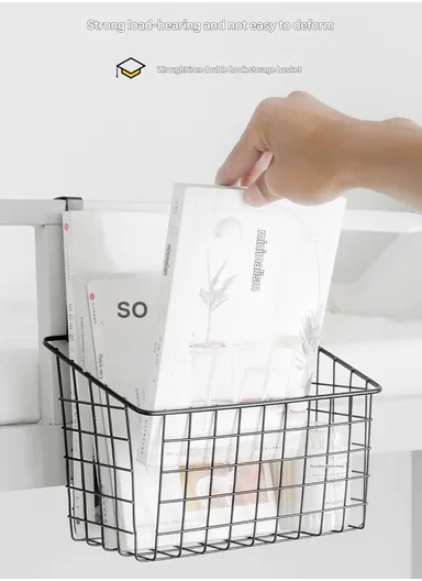 Hanging Door Rear Rack Grid Storage Basket with Hook, Over-Cabinet Organizer for Kitchen, Bathroom &amp; Balcony (L23 x W11 x H27)cm - White