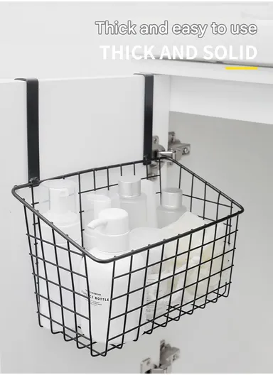 Hanging Door Rear Rack Grid Storage Basket with Hook, Over-Cabinet Organizer for Kitchen, Bathroom &amp; Balcony (L23 x W11 x H27)cm - White