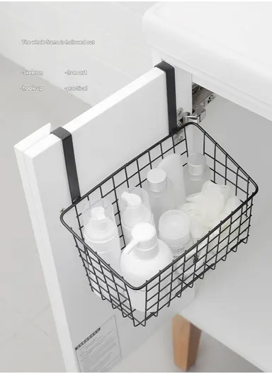 Hanging Door Rear Rack Grid Storage Basket with Hook, Over-Cabinet Organizer for Kitchen, Bathroom &amp; Balcony (L23 x W11 x H27)cm - White