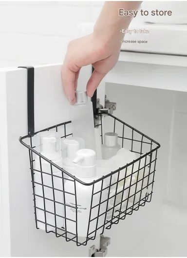 Hanging Door Rear Rack Grid Storage Basket with Hook, Over-Cabinet Organizer for Kitchen, Bathroom &amp; Balcony (L23 x W11 x H27)cm - White