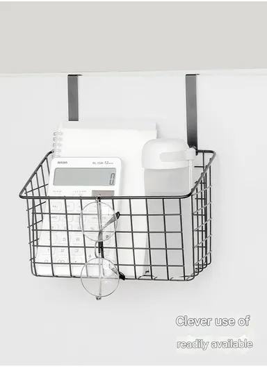 Hanging Door Rear Rack Grid Storage Basket with Hook, Over-Cabinet Organizer for Kitchen, Bathroom &amp; Balcony (L23 x W11 x H27)cm - White