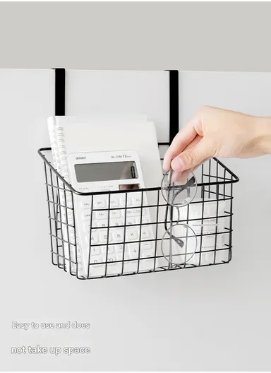 Hanging Door Rear Rack Grid Storage Basket with Hook, Over-Cabinet Organizer for Kitchen, Bathroom &amp; Balcony (L23 x W11 x H27)cm - White