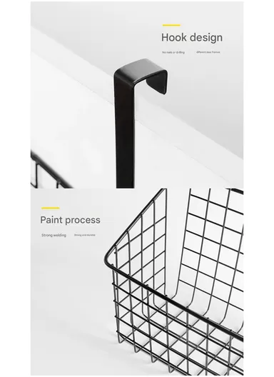 Hanging Door Rear Rack Grid Storage Basket with Hook, Over-Cabinet Organizer for Kitchen, Bathroom &amp; Balcony (L23 x W11 x H27)cm - White