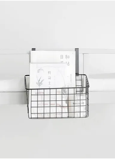 Hanging Door Rear Rack Grid Storage Basket with Hook, Over-Cabinet Organizer for Kitchen, Bathroom &amp; Balcony (L23 x W11 x H27)cm - White