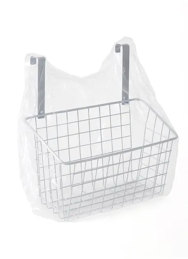 Hanging Door Rear Rack Grid Storage Basket with Hook, Over-Cabinet Organizer for Kitchen, Bathroom &amp; Balcony (L23 x W11 x H27)cm - White