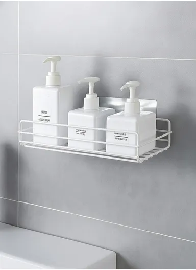 Bathroom organizer, Iron bathroom rack, wall-mounted shower gel storage rack (W27 x D11 x H5.5)cm - White