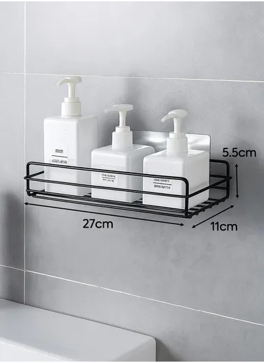 Bathroom organizer, Iron bathroom rack, wall-mounted shower gel storage rack (W27 x D11 x H5.5)cm - White