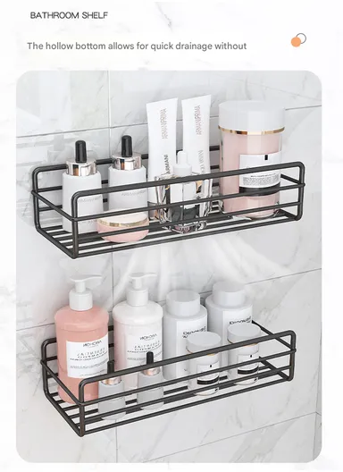 Bathroom organizer, Iron bathroom rack, wall-mounted shower gel storage rack (W27 x D11 x H5.5)cm - White
