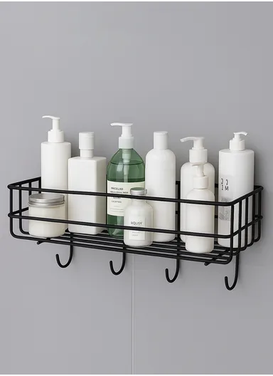 Bathroom organizer, Iron bathroom rack wall-mounted shower gel storage rack, toilet punch-free wash rack (L27.5 x W10 x H10) cm - Black