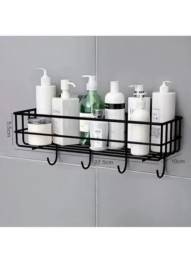 Bathroom organizer, Iron bathroom rack wall-mounted shower gel storage rack, toilet punch-free wash rack (L27.5 x W10 x H10) cm - Black
