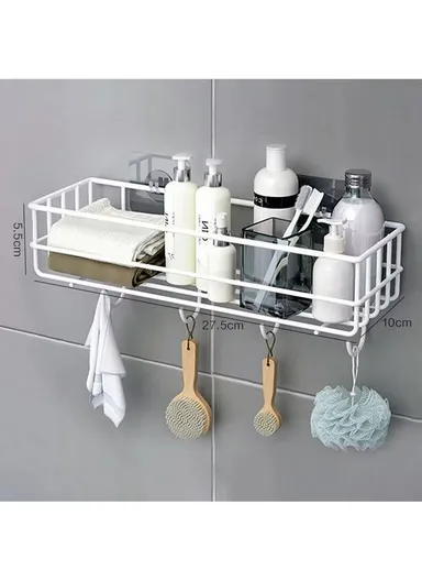 Bathroom organizer, Iron bathroom rack wall-mounted shower gel storage rack, toilet punch-free wash rack (L27.5 x W10 x H10) cm - Black