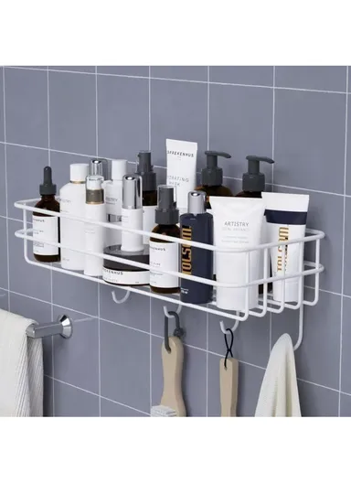 Bathroom organizer, Iron bathroom rack wall-mounted shower gel storage rack, toilet punch-free wash rack (L27.5 x W10 x H10) cm - Black