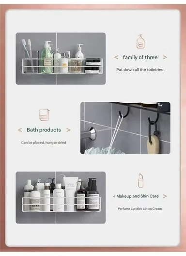 Bathroom organizer, Iron bathroom rack wall-mounted shower gel storage rack, toilet punch-free wash rack (L27.5 x W10 x H10) cm - Black