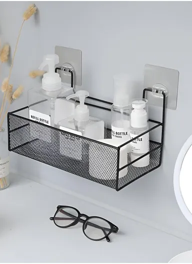 Bathroom Organizer Rack - Spacious Stainless Steel Shelf, Tool-Free Installation, Holds All Your Essentials Neatly (L26 x W13.5 x H13.5)cm - Black