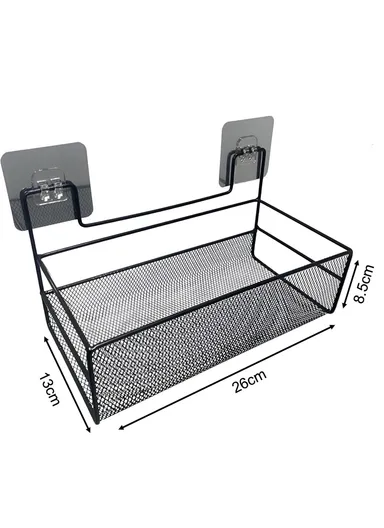 Bathroom Organizer Rack - Spacious Stainless Steel Shelf, Tool-Free Installation, Holds All Your Essentials Neatly (L26 x W13.5 x H13.5)cm - Black