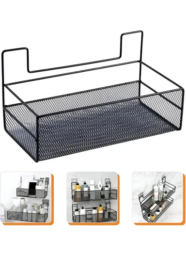 Bathroom Organizer Rack - Spacious Stainless Steel Shelf, Tool-Free Installation, Holds All Your Essentials Neatly (L26 x W13.5 x H13.5)cm - Black