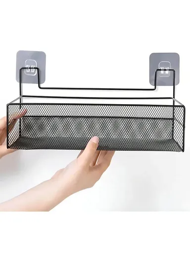 Bathroom Organizer Rack - Spacious Stainless Steel Shelf, Tool-Free Installation, Holds All Your Essentials Neatly (L26 x W13.5 x H13.5)cm - Black