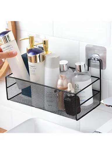 Bathroom Organizer Rack - Spacious Stainless Steel Shelf, Tool-Free Installation, Holds All Your Essentials Neatly (L26 x W13.5 x H13.5)cm - Black
