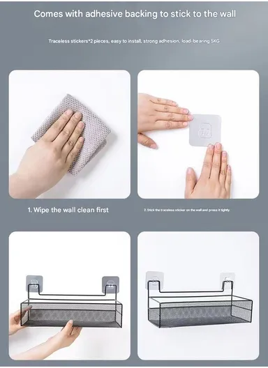 Bathroom Organizer Rack - Spacious Stainless Steel Shelf, Tool-Free Installation, Holds All Your Essentials Neatly (L36 x W16 x H15)cm - White