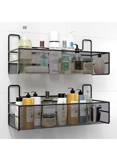 Bathroom Organizer Rack - Spacious Stainless Steel Shelf, Tool-Free Installation, Holds All Your Essentials Neatly (L36 x W16 x H15)cm - White
