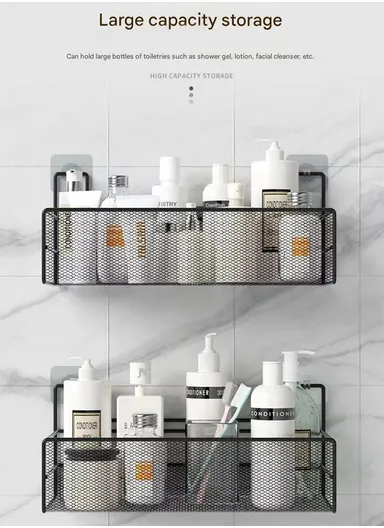 Bathroom Organizer Rack - Spacious Stainless Steel Shelf, Tool-Free Installation, Holds All Your Essentials Neatly (L36 x W16 x H15)cm - White