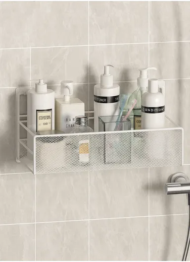 Bathroom Organizer Rack - Spacious Stainless Steel Shelf, Tool-Free Installation, Holds All Your Essentials Neatly (L36 x W16 x H15)cm - White