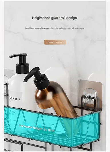 Adhesive Multipurpose Storage Shelf for Kitchen &amp; Bathroom with Paper Towel Holder (L26 x W13.5 x H26)cm - Black