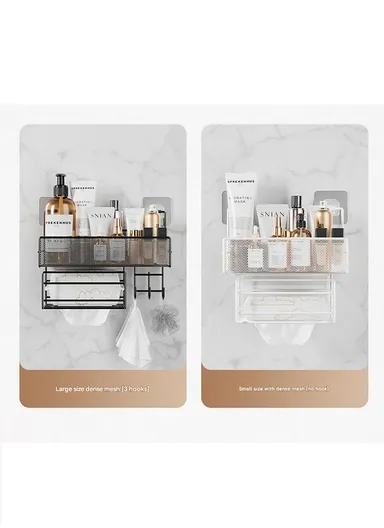 Adhesive Multipurpose Storage Shelf for Kitchen &amp; Bathroom with Paper Towel Holder (L26 x W13.5 x H26)cm - Black