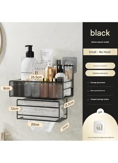 Adhesive Multipurpose Storage Shelf for Kitchen &amp; Bathroom with Paper Towel Holder (L26 x W13.5 x H26)cm - White