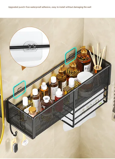 Bathroom Tissue Holder, Wall-Mounted Punch-Free Household Wash Basin Cosmetics Storage Disposable Face Towel Rack (L40 x W13.5 x H19.5) cm - White