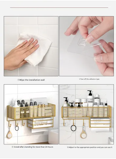 Bathroom Tissue Holder, Wall-Mounted Punch-Free Household Wash Basin Cosmetics Storage Disposable Face Towel Rack (L40 x W13.5 x H19.5) cm - White