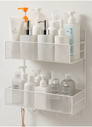 2-Layer Wall Hanging Rack Organizer, Kitchen Storage Baskets, Bathroom accessories (L36 x W16 x H44.5)cm - White