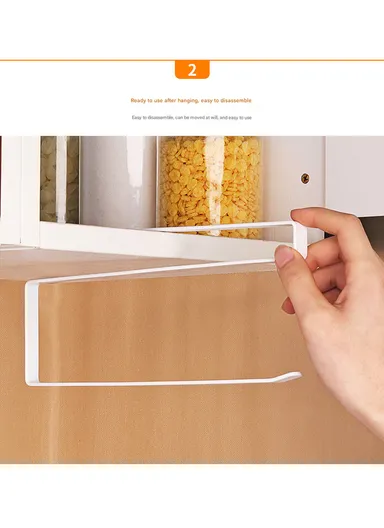 Metal Paper Towel Rack Hanging Over Kitchen Cabinet Door Punch-free Rag Rack Storage Hanging Rod Metal Iron Art (L26 x W1.5 x H12)cm - White