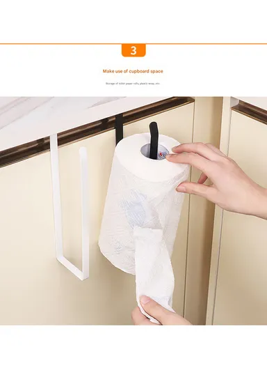 Metal Paper Towel Rack Hanging Over Kitchen Cabinet Door Punch-free Rag Rack Storage Hanging Rod Metal Iron Art (L26 x W1.5 x H12)cm - White