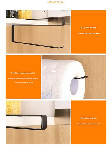 Metal Paper Towel Rack Hanging Over Kitchen Cabinet Door Punch-free Rag Rack Storage Hanging Rod Metal Iron Art (L26 x W1.5 x H12)cm - White