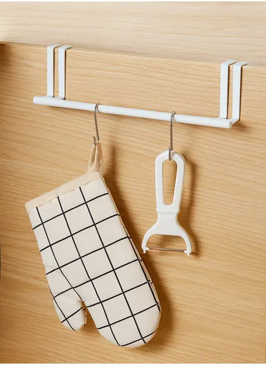 Metal Towel Drying Rack Hanging Over Kitchen Cabinet Door Punch-free Rag Rack Storage Hanging Rod Metal Iron Art (L27.5 x W6.5 x H7)cm - White