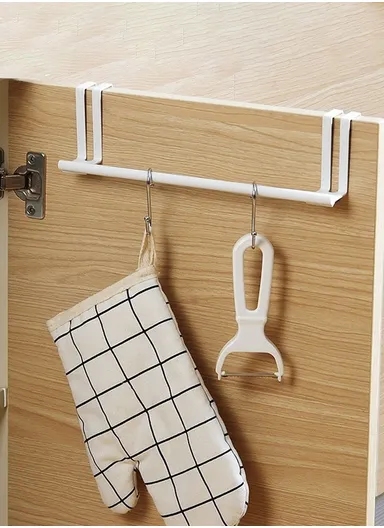 Metal Towel Drying Rack Hanging Over Kitchen Cabinet Door Punch-free Rag Rack Storage Hanging Rod Metal Iron Art (L27.5 x W6.5 x H7)cm - White