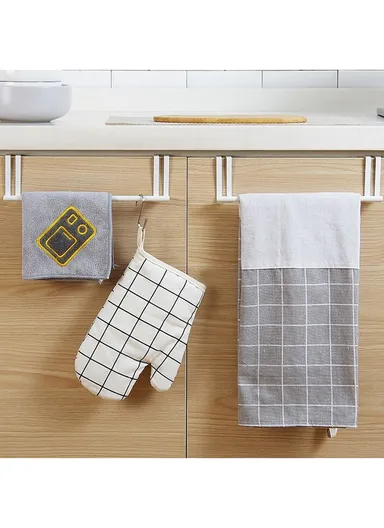 Metal Towel Drying Rack Hanging Over Kitchen Cabinet Door Punch-free Rag Rack Storage Hanging Rod Metal Iron Art (L27.5 x W6.5 x H7)cm - White