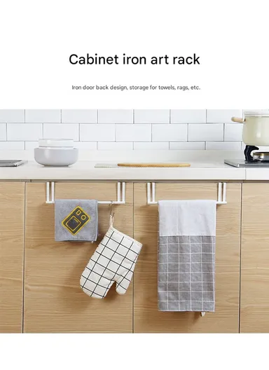 Metal Towel Drying Rack Hanging Over Kitchen Cabinet Door Punch-free Rag Rack Storage Hanging Rod Metal Iron Art (L27.5 x W6.5 x H7)cm - White