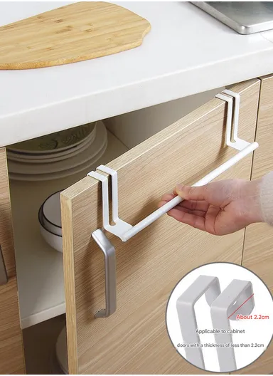 Metal Towel Drying Rack Hanging Over Kitchen Cabinet Door Punch-free Rag Rack Storage Hanging Rod Metal Iron Art (L27.5 x W6.5 x H7)cm - White