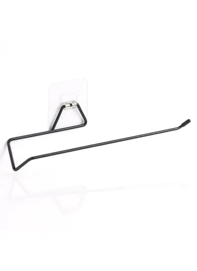 Multipurpose Self Adhesive Wall Mounted Hanger for Tissue &amp; Towel Holder Rack for Bathroom &amp; Kitchen (L30 x W9 x H4)cm - Black