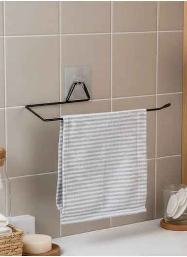 Multipurpose Self Adhesive Wall Mounted Hanger for Tissue &amp; Towel Holder Rack for Bathroom &amp; Kitchen (L30 x W9 x H4)cm - Black