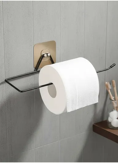 Multipurpose Self Adhesive Wall Mounted Hanger for Tissue &amp; Towel Holder Rack for Bathroom &amp; Kitchen (L30 x W9 x H4)cm - Black