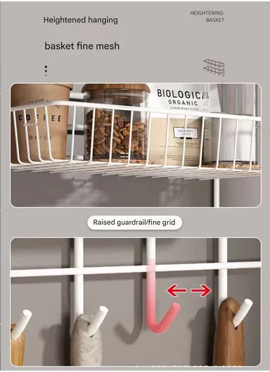 2-Layer Kitchen Organizer Wall-Mounted Pantry &amp; Towel Rack (L30 x W14 x H40)cm - White