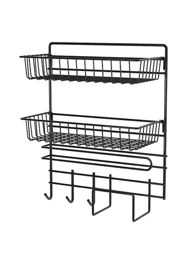 2-Layer Kitchen Organizer Wall-Mounted Pantry &amp; Towel Rack (L30 x W14 x H40)cm - White