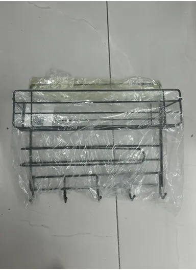 1-Layer Kitchen Organizer, Refrigerator Side Rack with Hooks (W30 x D10 x H25)cm - White