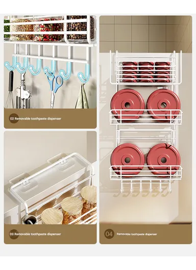 2-Layer Kitchen Organizer, Refrigerator Side Rack with Roll Holder &amp; 5 Hooks CY-0236 (W29.5 x D16 x H39.5)cm - Black
