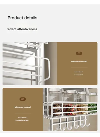 2-Layer Kitchen Organizer, Refrigerator Side Rack with Roll Holder &amp; 5 Hooks CY-0236 (W29.5 x D16 x H39.5)cm - Black